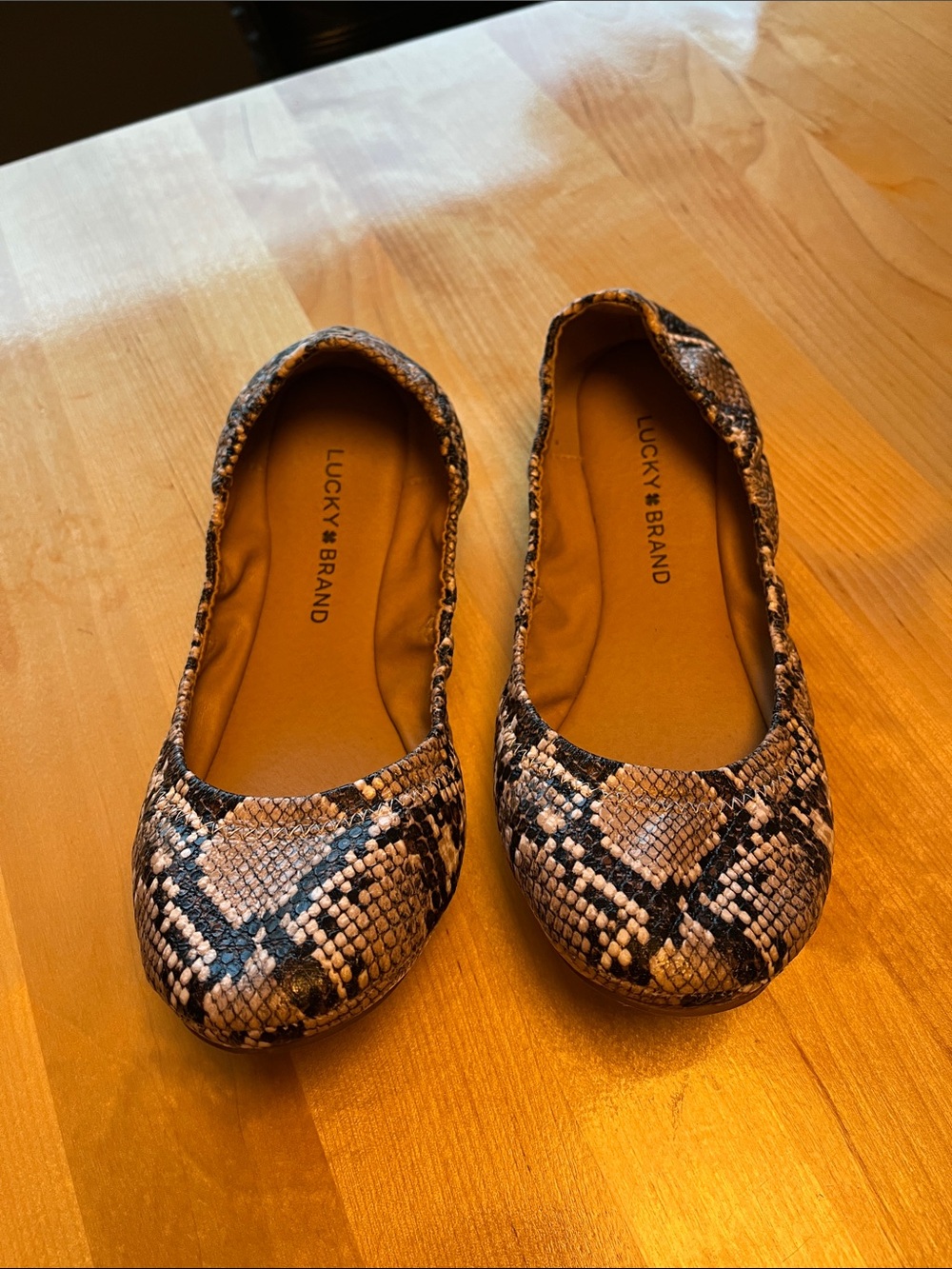 Lucky Brand Snake Print Ballet Flats in Brown and Black